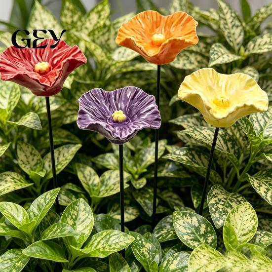 Easy Use Garden Bird Bath 4Pcs Resin Flower Pollinators Cups, Stake Bee Watering Station, Outdoor Pollinator Feeder Small Bath, Yard Art Decor