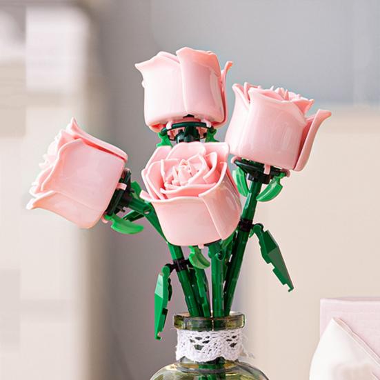 1 набор строительных блоков ветка розы своими руками красочный цветочный блок сборка игрушка пластиковые цветочные растения украшения дети взрослые девочки подарок