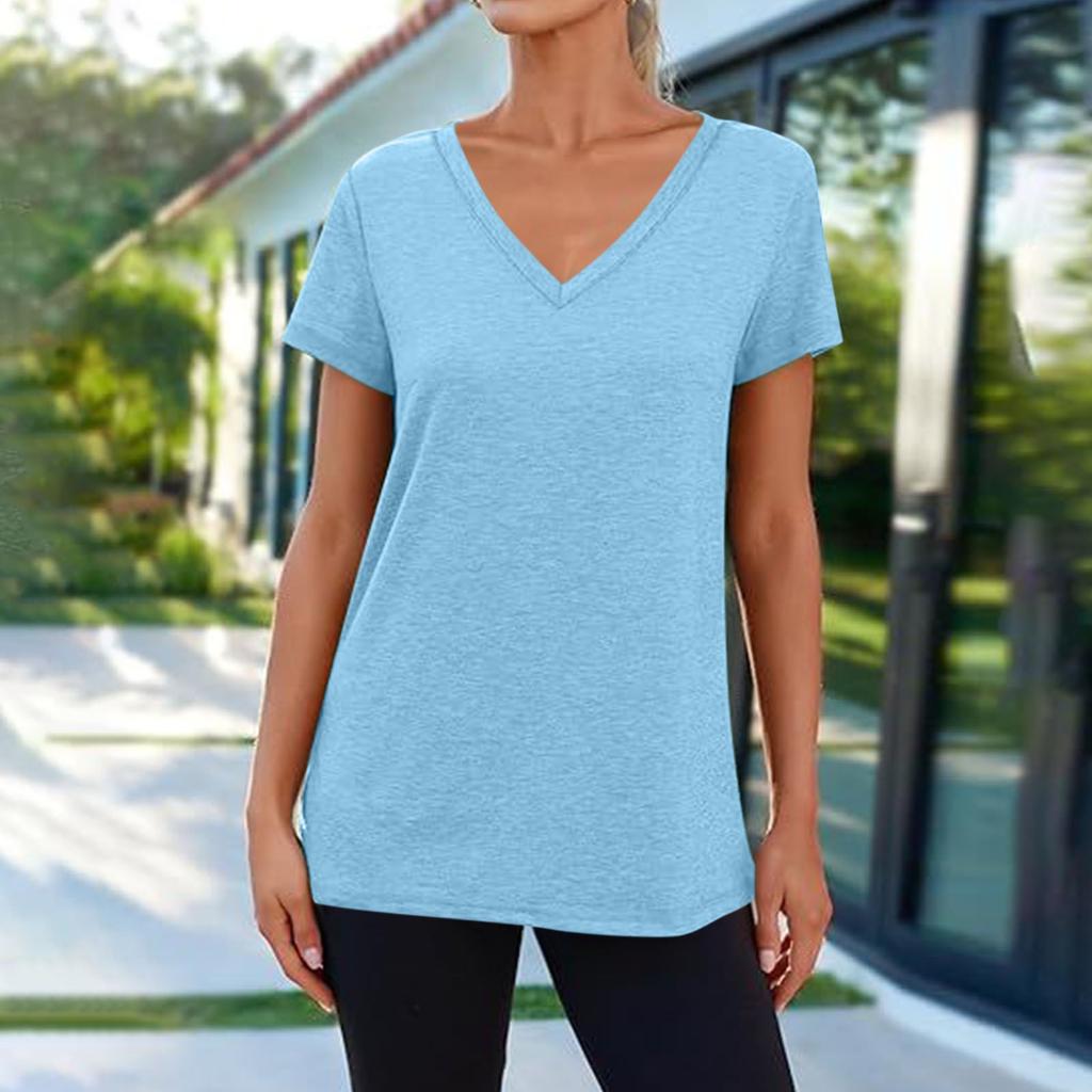 Футболки с коротким рукавом и V-образным вырезом, футболки для женщин, модные топы, модный легкий мягкий повседневный летний топ