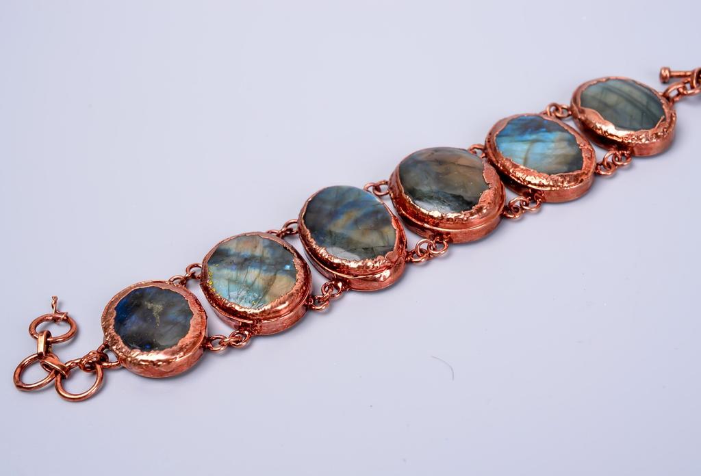 Лабрадорит Драгоценный камень Медь День рождения Гальванопластика Заявление Подарок жене Браслет V-77