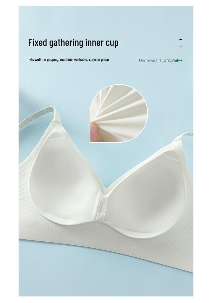 Breathable Seamless Bra: Semi-Fixed Cups, No Underwire, Side Bust Support, Integrated Lifting for Small Breasts.
