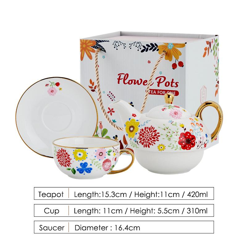 420 мл Керамический чайный набор для одного Цветочный чайник Чайная чашка Блюдце Позолоченная ручка Цветочная кружка Подарочная коробка