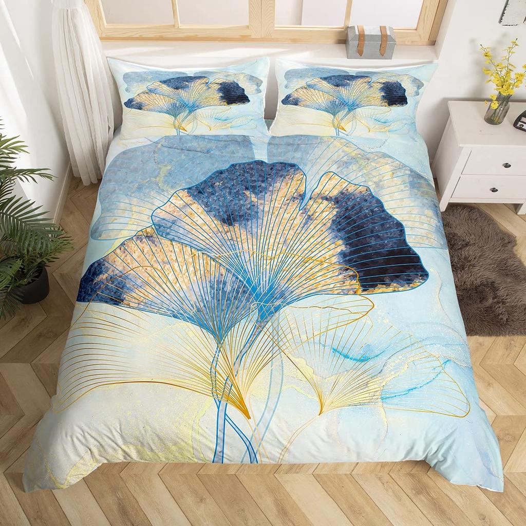 Пододеяльник с изображением листьев гинкго Queen Natural Botanical Комплект постельного белья Plants Rustic Farmhouse Покрывало для одеяла Abstract Leaves Покрывало для одеяла