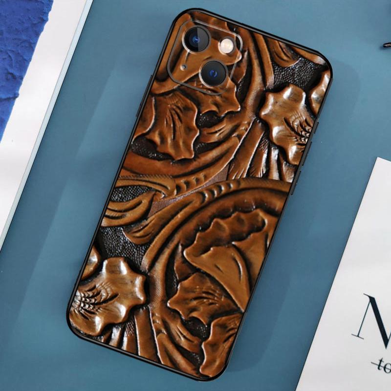 Коричневый кожаный чехол с тисненым узором для iPhone 15 11 12 13 14 Pro Max 12 13 Mini X XS Max XR 7 8 Plus SE 2020 Cover Coque