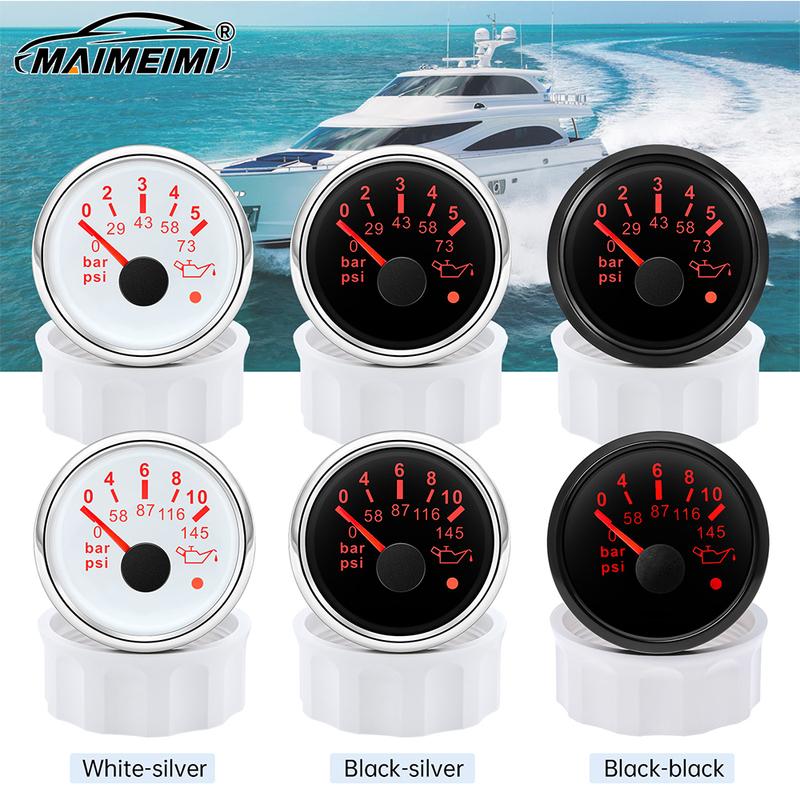 52mm Car Engine Automotive Pressure Gauge Red Backlight Detector Kit Tester Oil Warning Devices Car Pressure Gauge 0-5-10bar