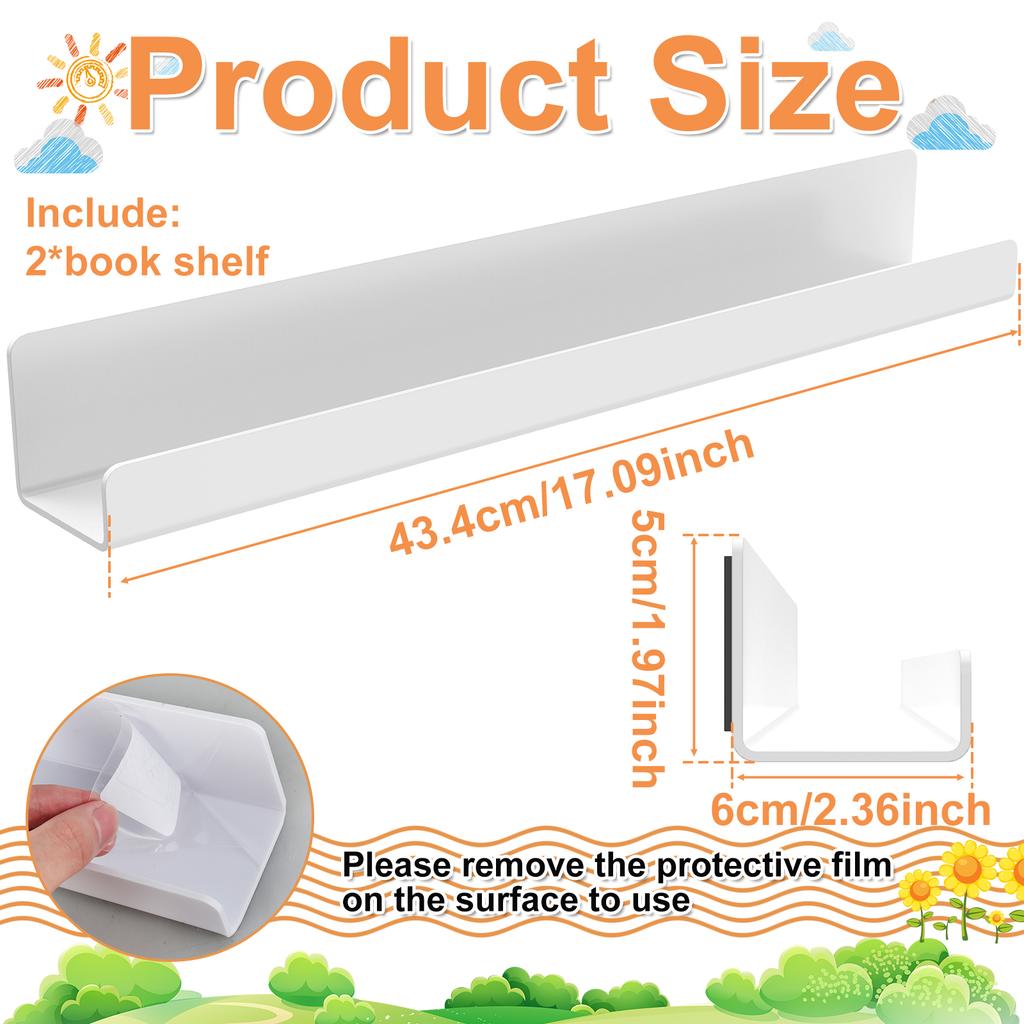 2 шт. Магнитная книжная полка для доски - 17 дюймов, Многоразовая металлическая магнитная книжная полка, Выдерживает 8,8 фунта, Магнитные подставки для книг
