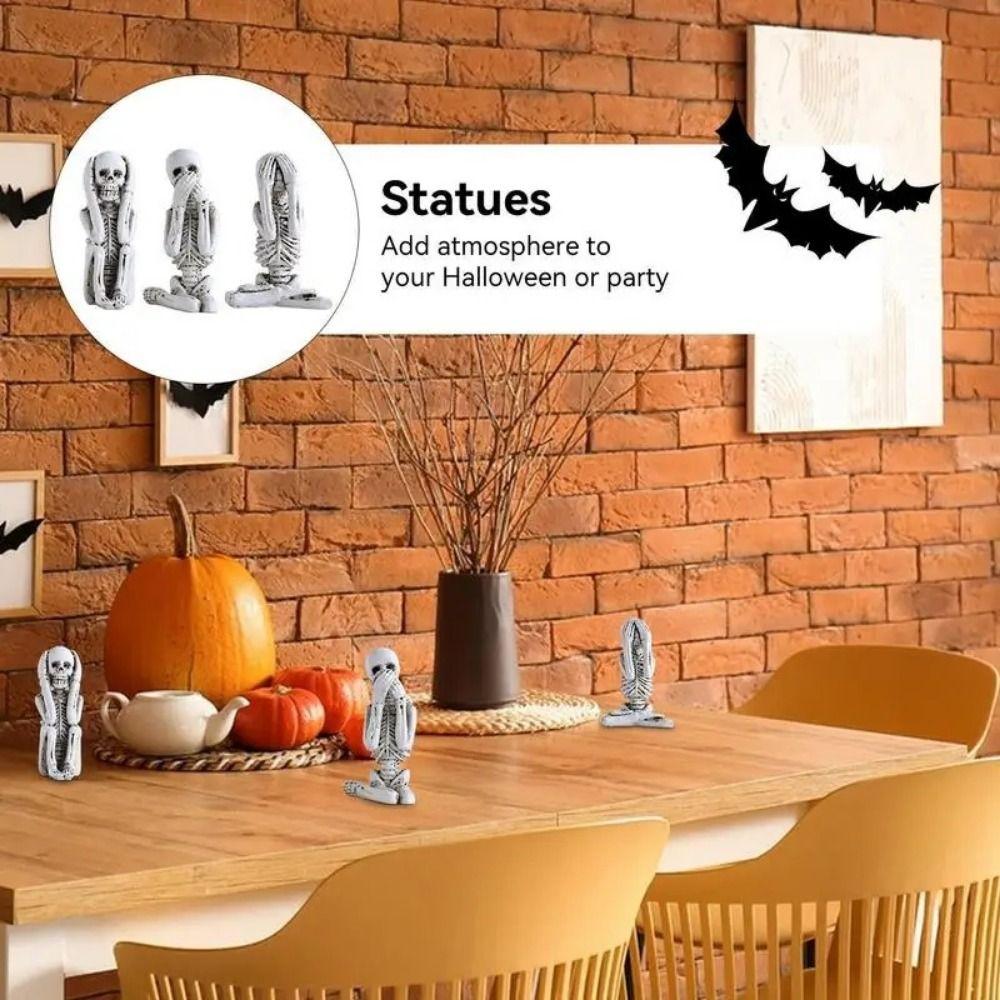 3pcs Mini No Listen No Look No Say Skull Gothic Skull Statue Decor for Dining Room