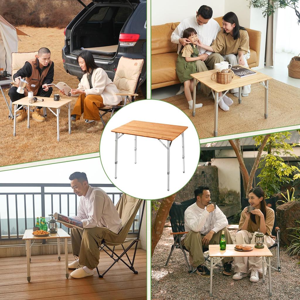KingCamp Outdoor Table Folding Camping Table Height Adjustable Bamboo Roll Table Natural Moso Bamboo Compact Load Capacity 80kg Picnic Family with