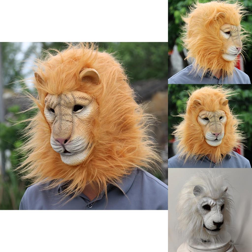 White Latex Lion Head Mask For Adult Cosplay And Themed Costume Parties