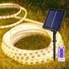 LIFENGSOLER 5m Solar LED Strip 8 Lighting Remote 300 Warm White Solar and USB for and Parties Light, Outdoor, Modes, Control, Waterproof, LEDs,