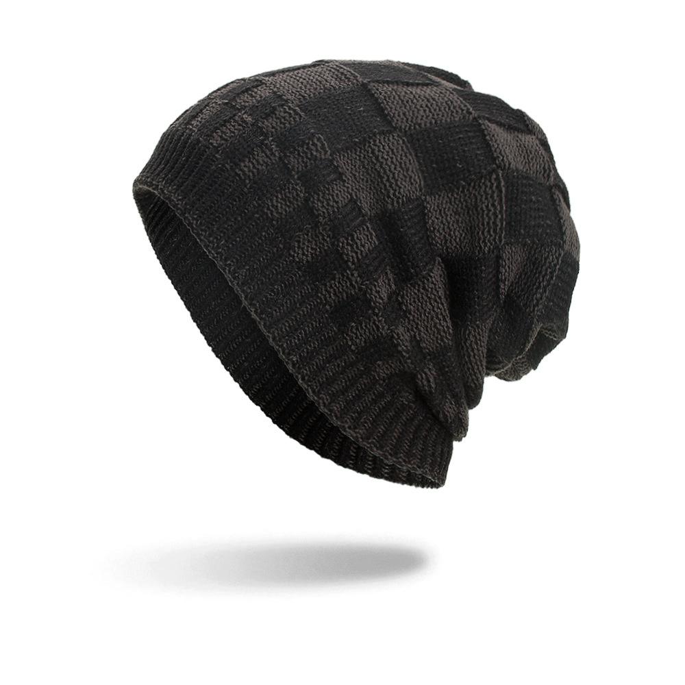 Autumn and Winter New Velvet Two-color Checkered Pullover Hat Knitted Wool Hat