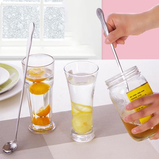 Ложка для перемешивания с длинной ручкой, пищевая удобная ручка, полированные столовые приборы из нержавеющей стали, мороженое, десерт