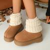 Женские ботильоны на платформе, зимние ботинки из замши, теплые плюшевые хлопковые туфли, брендовые туфли на высоком каблуке, тренд 2024, уютные повседневные туфли, вязаные ботильоны для женщин