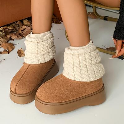 Модные женские зимние ботинки на платформе с ботильонами из замши, теплые плюшевые хлопковые туфли, брендовые туфли на высоком каблуке 2024 года, удобная повседневная обувь, вязаные ботинки Mujer