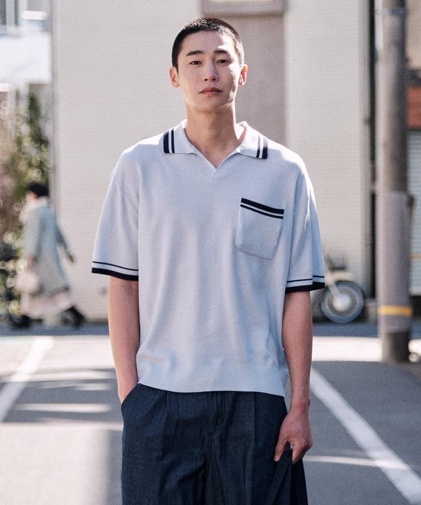 STCO Diems Contrast Tip Open Collar Knit Blue (Oversized)_Lktwb62Osl