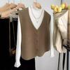 Французская мода трикотажный жилет женский ранний весенний кардиган верхняя одежда джемпер жилет свободные топы без рукавов плечи