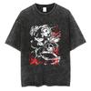 Japan Anime Demon Slayer Rengoku Kyoujurou Graphic Washed T-shirt Men Manga Cotton Tshirts Harajuku Male Vintage T Shirt