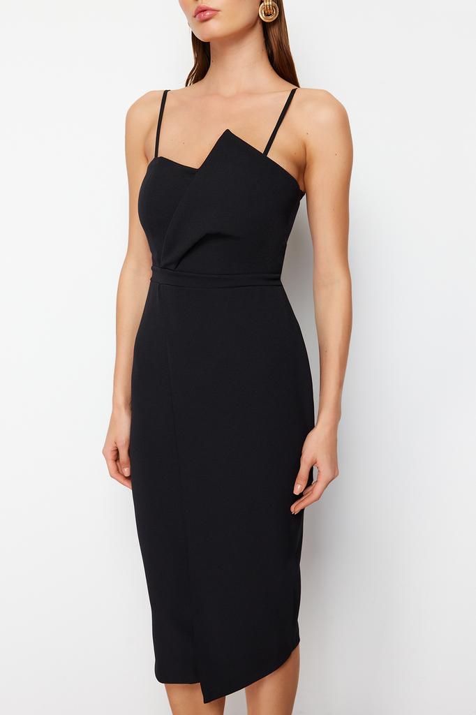 Women's Fashion New Dress Black Double Breasted Woven Evening Dress Evening Dress