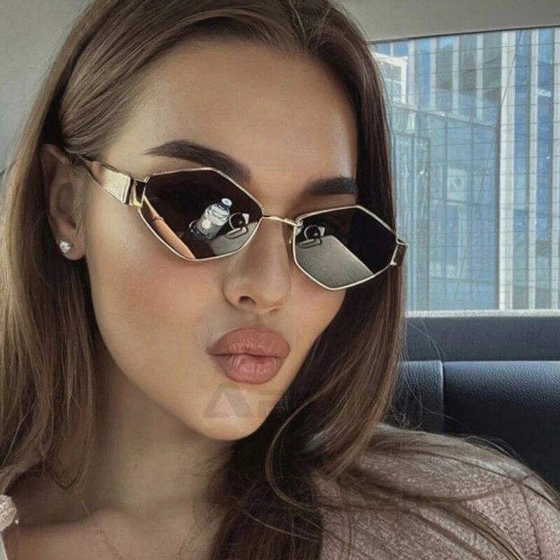 Модные многоугольные женские солнцезащитные очки, винтажные брендовые женские солнцезащитные очки с ромбами, уникальные очки в металлической оправе в стиле панк
