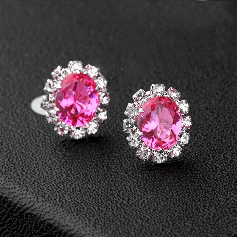 1Pair Jewelry Shiny Alloy/Plastic Charm Oval Colorful Zircon Crystal Stud Earrings Women