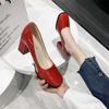 2024 2024l Wine Red Chunky Heels Pumps Women Shoes Casual 2.95Inch Square High Heels Ladies Wedding Party Super Big Size