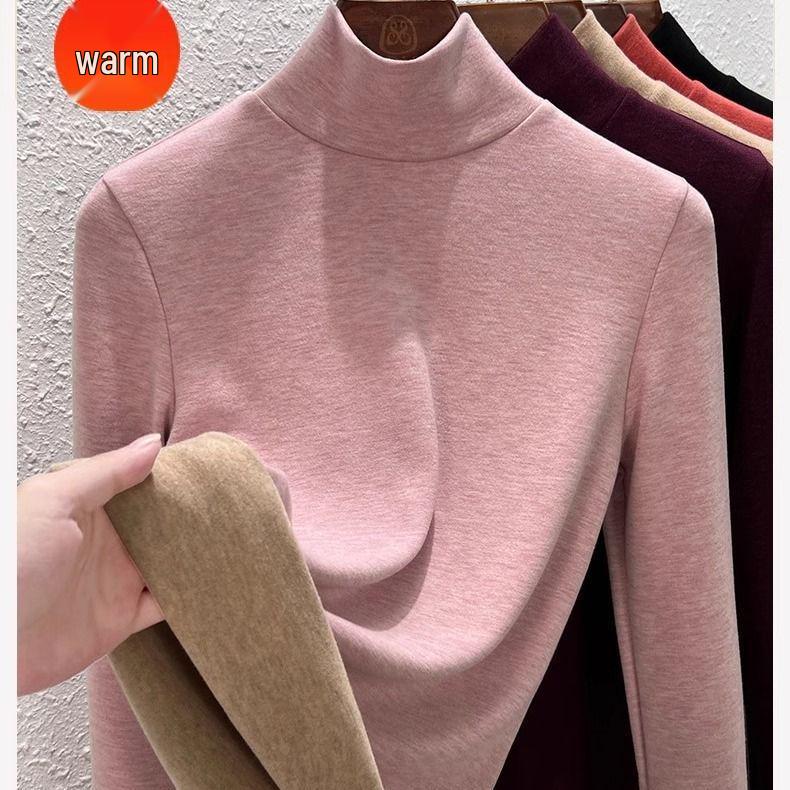 Женский утолщенный бархатный базовый слой с высоким воротом на флисовой подкладке, теплая кашемировая водолазка, осень 2025