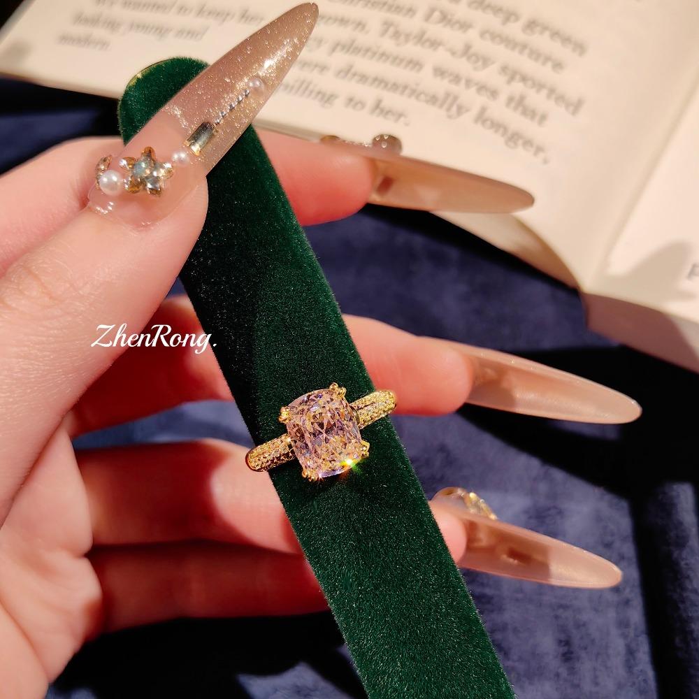 Elegant Open Ring Fashionable Pink Argyle Diamond Ring Luxury Nest Cut Pigeon Egg Design for Women