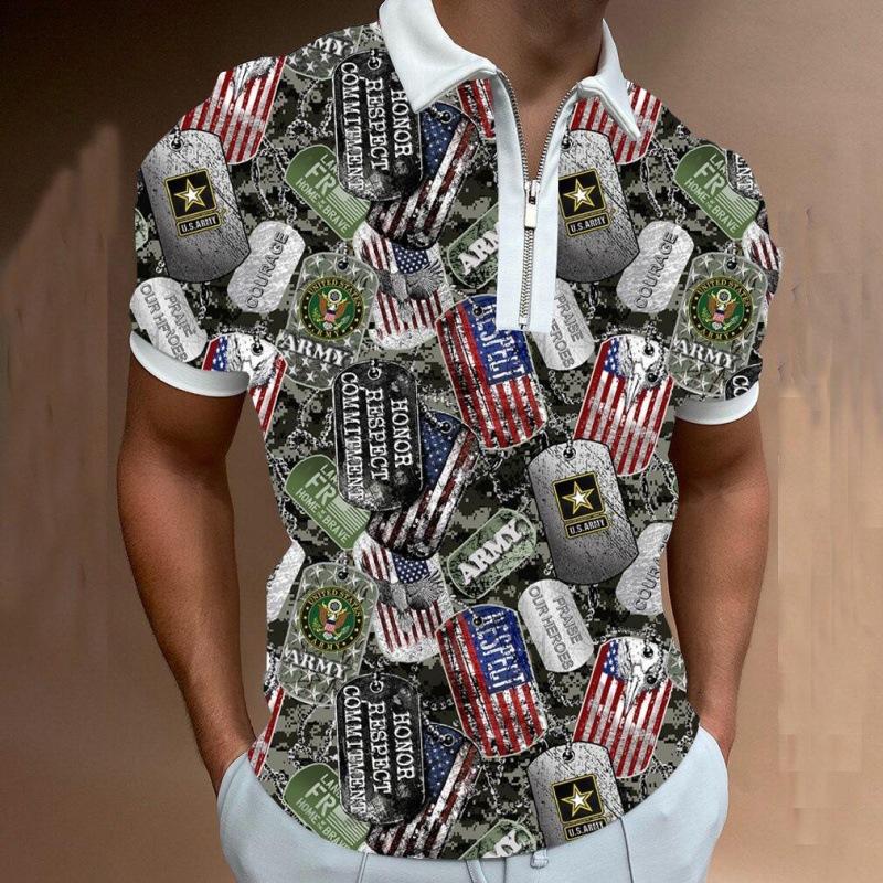 Мужская футболка-поло на молнии 3D, принт на лацкане, пуловер с коротким рукавом, повседневная одежда