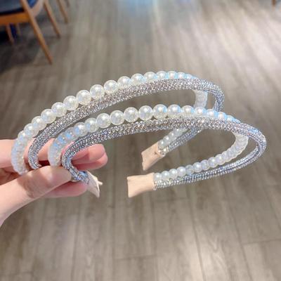 Модная двухслойная повязка на голову с искусственным жемчугом и стразами: Элегантный, Инкрустированный Бриллиантами, Универсальный Аксессуар для Женщин