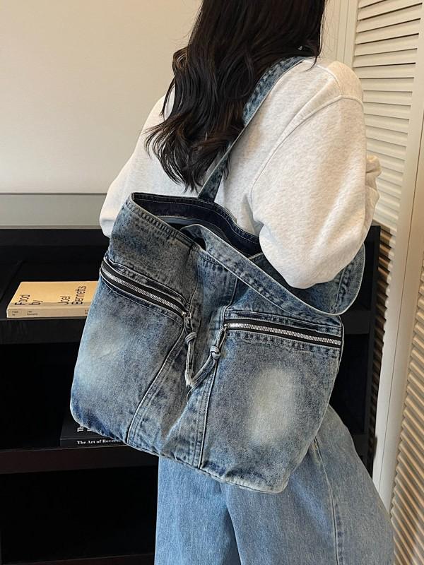 Винтажная повседневная джинсовая сумка-тоут с несколькими карманами - Модная сумка через плечо для мам 2025 года