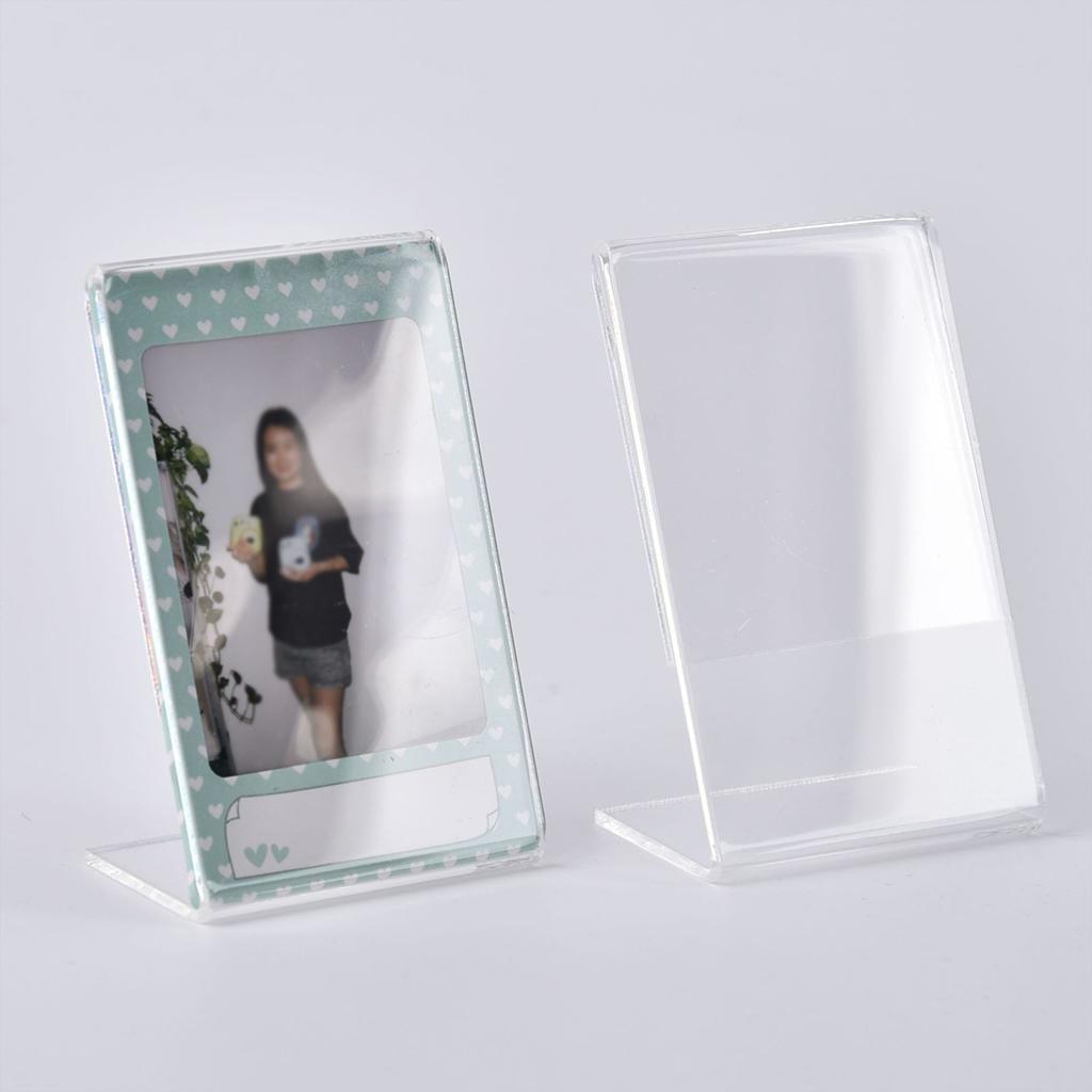 Acrylic Mini Photo Frame Holder Standing Rack Clear Photos Frames Shelf for Home Bedroom Dormitory Office Desktop Decor