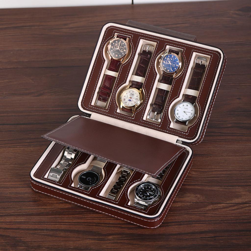 1pc,Vintage Watch Storage Box, PU Leather High-end Watch Box, Zipper Box, Portable Jewelry Box, Compact Display Box