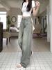 Ретро-стиль High Street Fashion Design Wide Leg Jeans Women 2024 Лето Новые Элегантные Прямые Длинные Брюки с Высокой Талией
