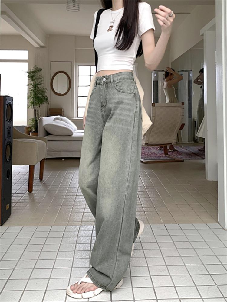 Ретро-стиль High Street Fashion Design Wide Leg Jeans Women 2024 Лето Новые Элегантные Прямые Длинные Брюки с Высокой Талией