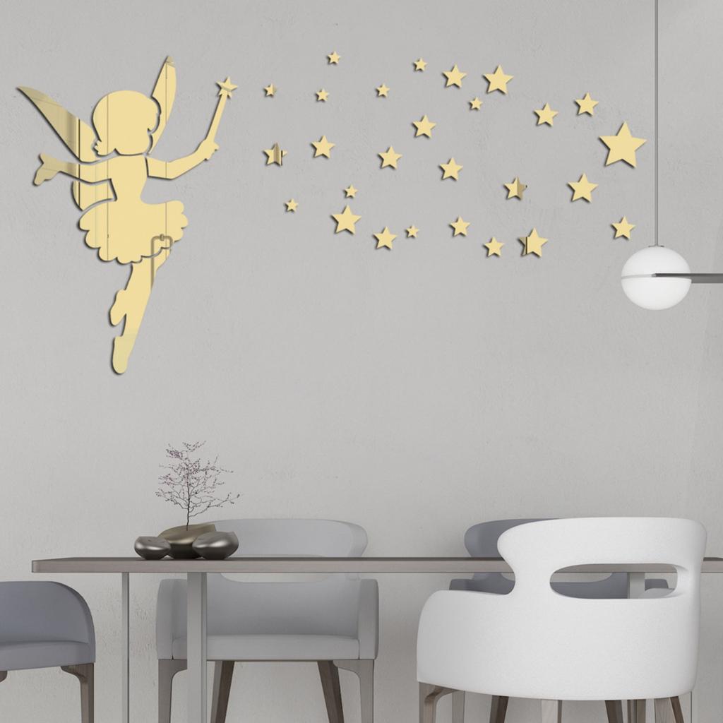 Акриловая фея волшебная палочка звезда трехмерное хрустальное зеркало наклейка спальня гостиная креативное украшение самоклеящаяся наклейка на стену