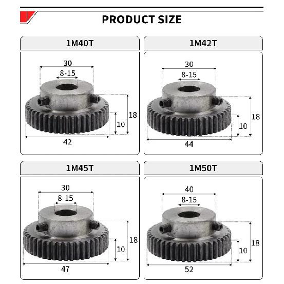 1M100T Hole 8-10-12-14-15mm Spur Gear Pinion 1M 100Teeth Mod1 Width 10mm Bore Right Teeth 45# Steel Major Gear