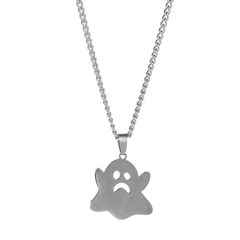Little Ghost Pendant Titanium Steel Men's Necklace Fashionable and Versatile Halloween Accessory