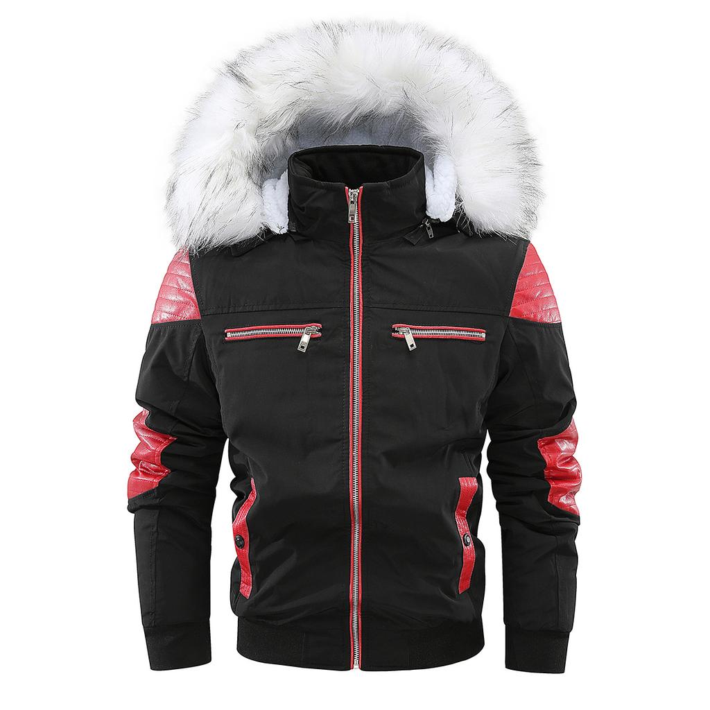 Большая белая шерстяная короткая хлопчатобумажная куртка с кожаной вставкой, мужская хлопковая куртка, мужская модная куртка с длинным рукавом