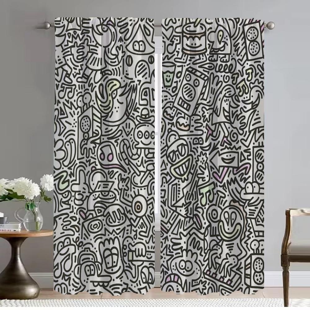 Элегантные шторы для гостиной, граффити, перегородка, домашний интерьер, шторы, 2 шт., оконная штора, украшение на Хэллоуин