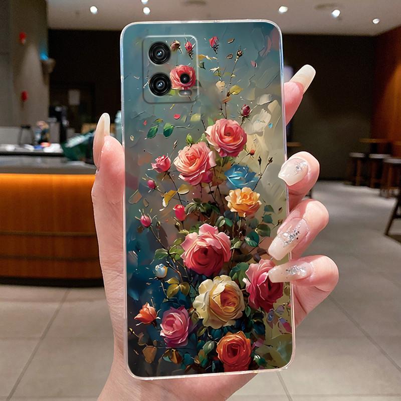 For Cover Motorola Moto G72 Case G 72 Flower design Clear Soft Silicone Back Funda Bumper For Moto G72 MotoG72 Phone Cases Coque