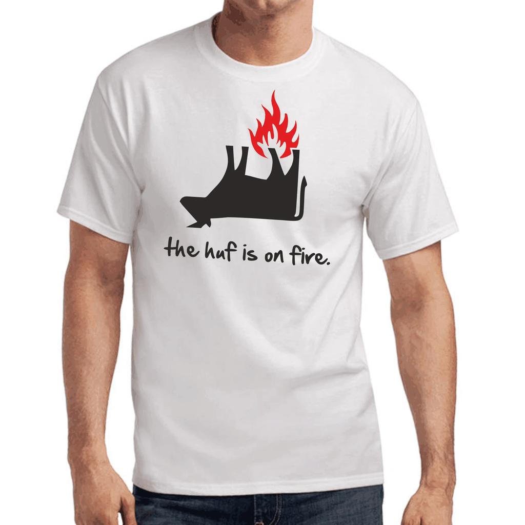 Men's and Women's T-shirts The Huf is on fire Cow Fire Sayings Gift Fun Comedy