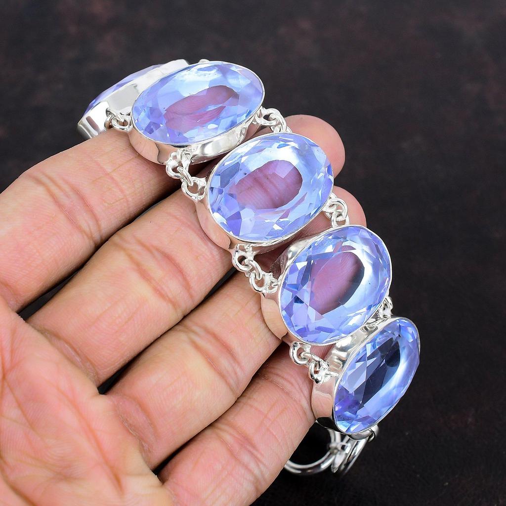 Граненый браслет из танзанитового кварца, браслет из натуральных драгоценных камней, браслет из стерлингового серебра 925 пробы, браслет с регулируемой цепочкой, украшения ручной работы для подарка