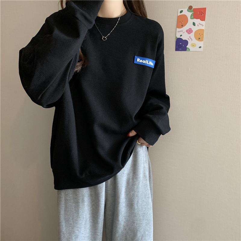 Весна осень Толстовки с капюшоном буквы Oversize Толстовка женская корейская повседневная Длинный рукав вафельная y2k Топы Harajuku Пуловеры Уличная одежда