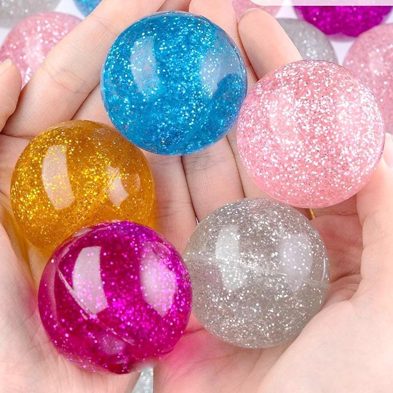 10pcs Children Bouncy Ball Toy Colored Bouncing Ball Rubber Outdoor Toys Sport Games Gold powder Elastic Juggling Jumping Balls