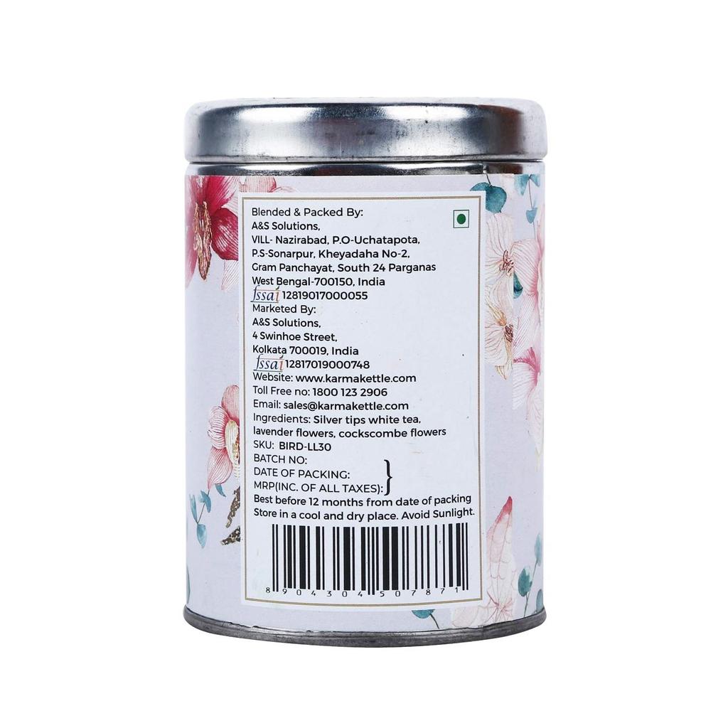 White Tea with Lavender and Celosia (30 G), Birdsong, Karma Kettle