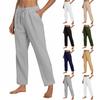 Женские модные однотонные хлопковые и льняные свободные широкие брюки с завязками на карманах повседневные брюки