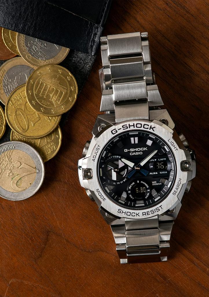 Часы Casio G-Shock (Официальный японский продукт) G-STEEL Smartphone Link с конструкцией Carbon Core Guard, GST-B400D-1AJF, Мужские, Серебристые