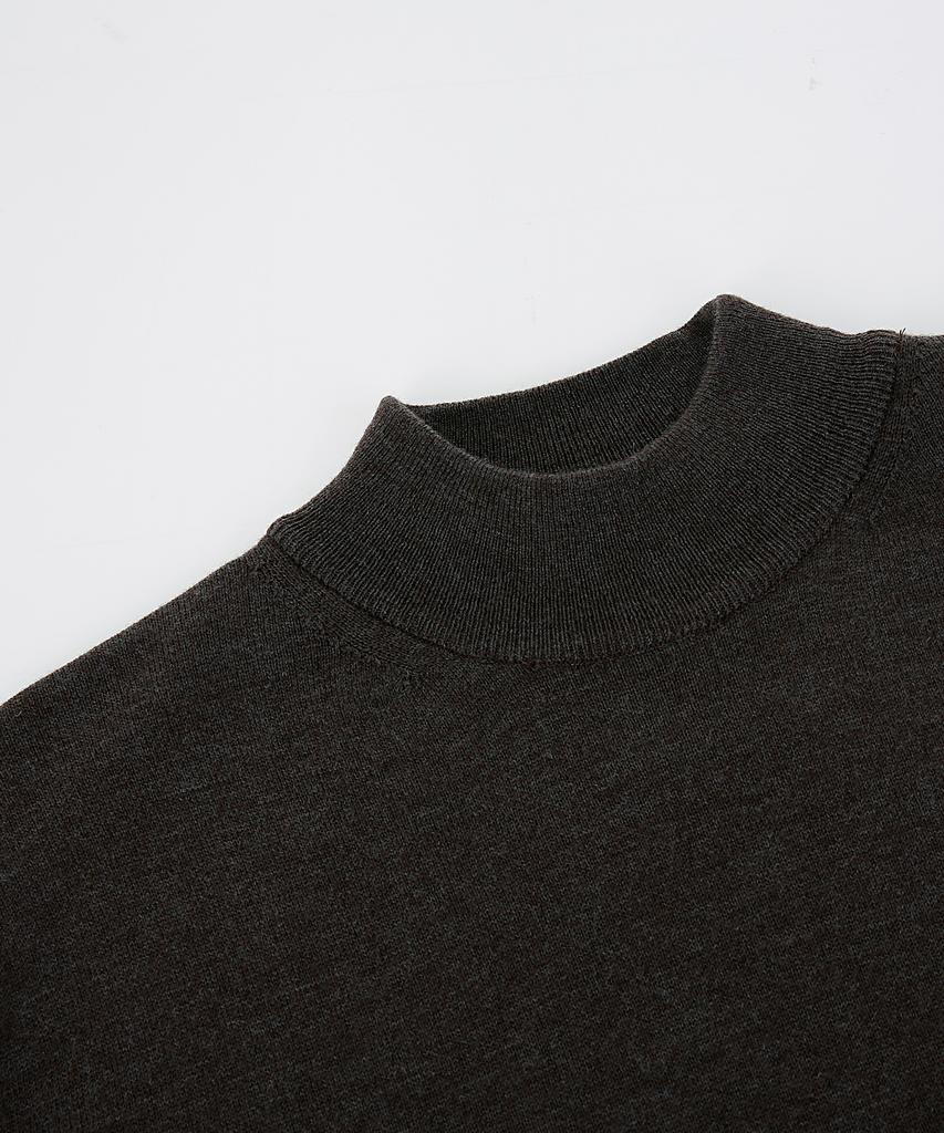 BELLIEF Merino Wool Moc-Neck Knit (Brown)