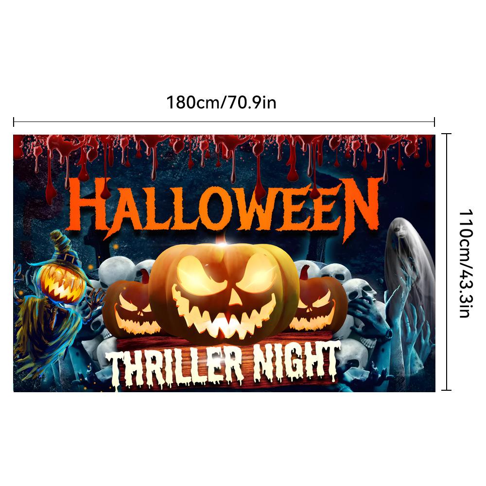 1pc Horro Halloween Party Backdrop Moon Skull Pumpkin Bats Banner for Halloween Theme Party Decoration Cemetery Photocall Props