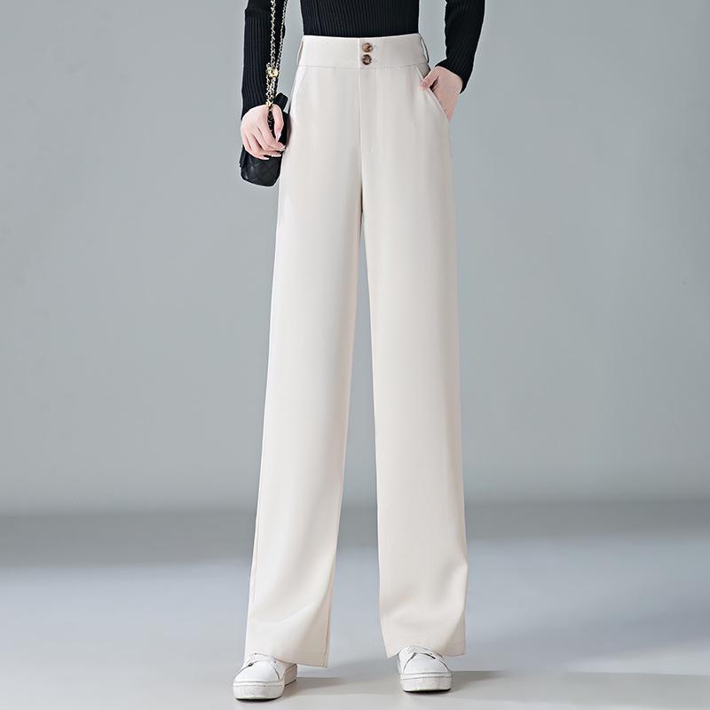 Женские брюки с высокой посадкой и широкими штанинами - Весенняя коллекция 2025, Высококачественная драпировка, Повседневные брюки прямого кроя